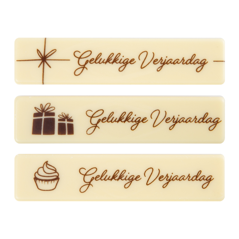 Chocolade plaatje gelukkige verjaardag - 10x2,2cm - 4 stuks